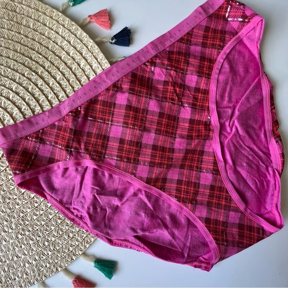 Victoria's Secret Stretch Cotton High-Leg Brief Panty Summer Pink Plaid M NEW - Picture 4 of 5